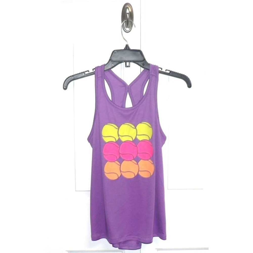 BCG‎ Girls Racerback Peek-A-Boo Graphic Print Tank Purple Tennis Anyone XL 16